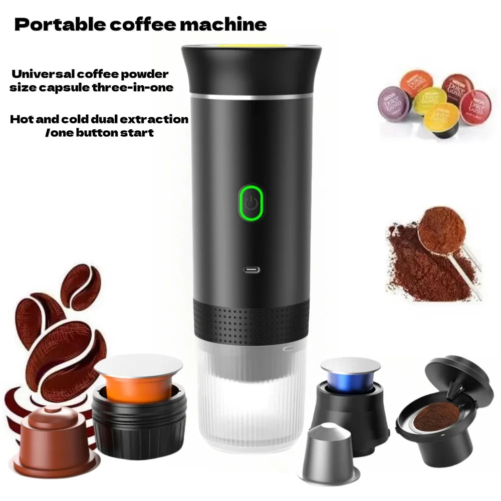 Electric Coffee Maker 3-In-1 Portable Coffee Maker Espresso Coffee Maker for Car Home Camping Travel Capsule Powder Coffee Maker